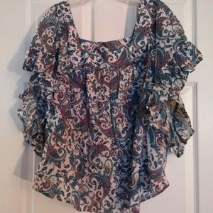 Colorful loose flow blouse with 3/4 Sleeves